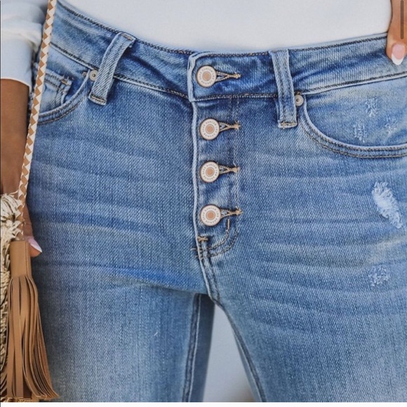 NWT Kan Can Distressed Button Fly Flare Bellbottom - Picture 3 of 14